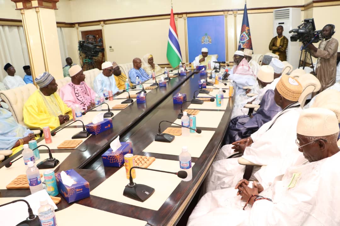 Eid gathering between President Barrow and leaders of the Muslim Community after attending the Eid congregation among thousands of Muslims at King Fahd Mosque in Banjul