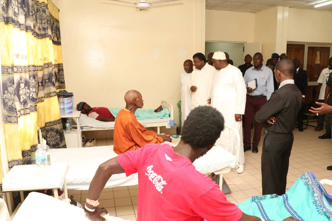 President Barrow visited victims of the Faraba Banta incident at the Edward Francis Small Teaching Hospital in Banjul