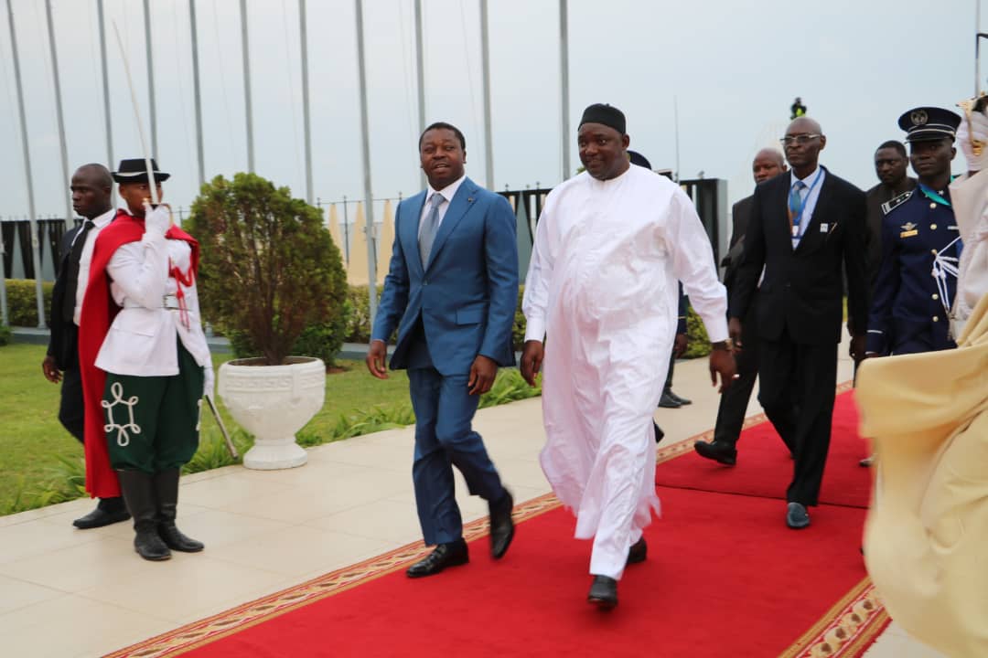 President Barrow received upon arrival in Lome, Togo by the Togolese President, Faure Gnassingbé ahead of the Joint ECOWAS-ECCAS Summit on Security, Stability and Fight Against Terrorism and Violent Extremism