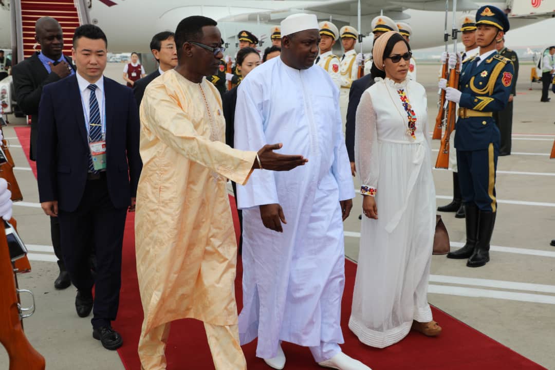 President Barrow arrives in China to attend the Forum on China-Africa Cooperation (FOCAC 2018), accompanied by First Lady Madam Fatou Bah-Barrow, who is also attending the conference for First Ladies on HIV/AIDS.
