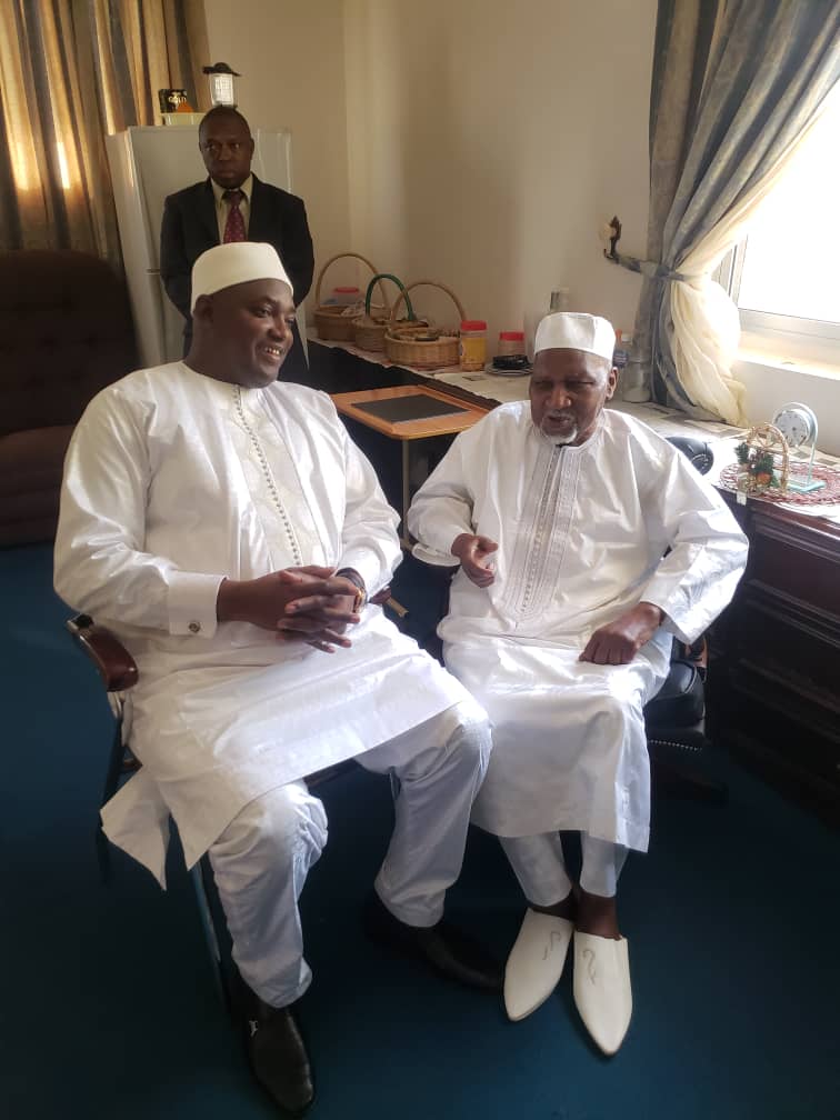 President Barrow honours a visit to former Gambian President Sir Dawda Kairaba Jawara after the 54th Independence Anniversary parade in honor of the sacrifices and distinguished statesmanship of our founding fathers