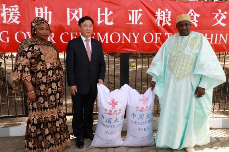 President Barrow presides over the handing-over ceremony of 54,000 bags of rice, a humanitarian gesture from the People’s Republic of China