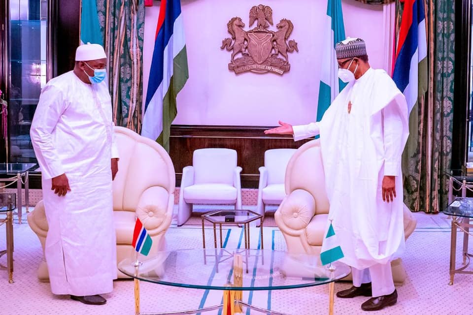 President Adama Barrow welcomed by his Nigerian counterpart H.E President Muhammadou Buhari at the State House upon arrival for a day's visit to the Federal Republic  