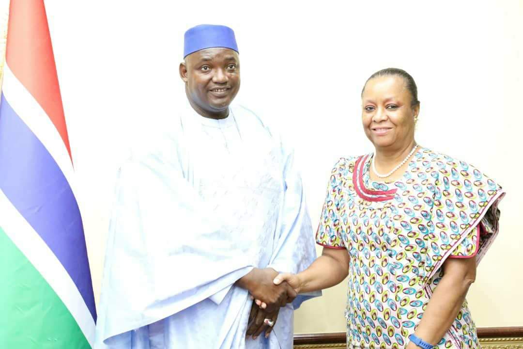 UNDP country Rep. Ms. Ade Mamonyane Lekoetje bids farewell to President Barrow at State House today
